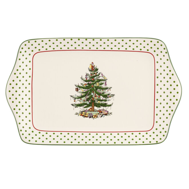 Christmas Tree Polka Dot 12" Dessert Tray