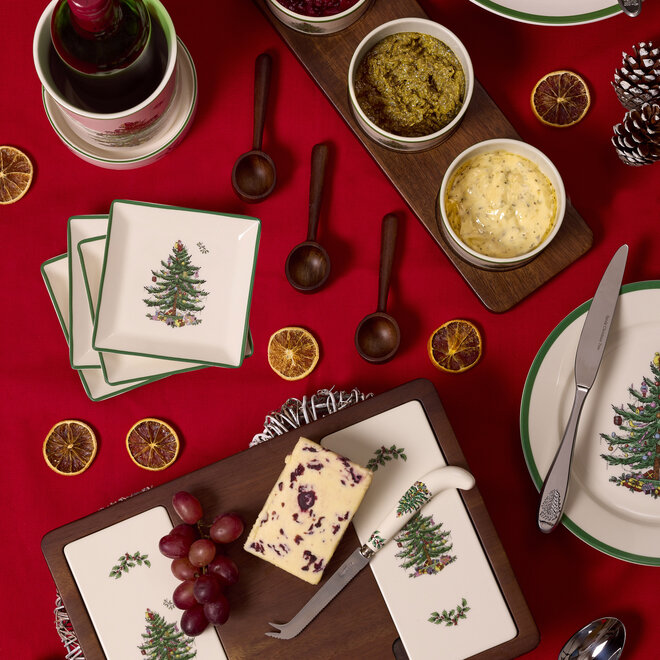 Christmas Tree Square Tidbit Plate Set