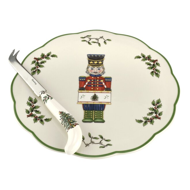 Christmas Tree Nutcracker Cheese Plate & Knife