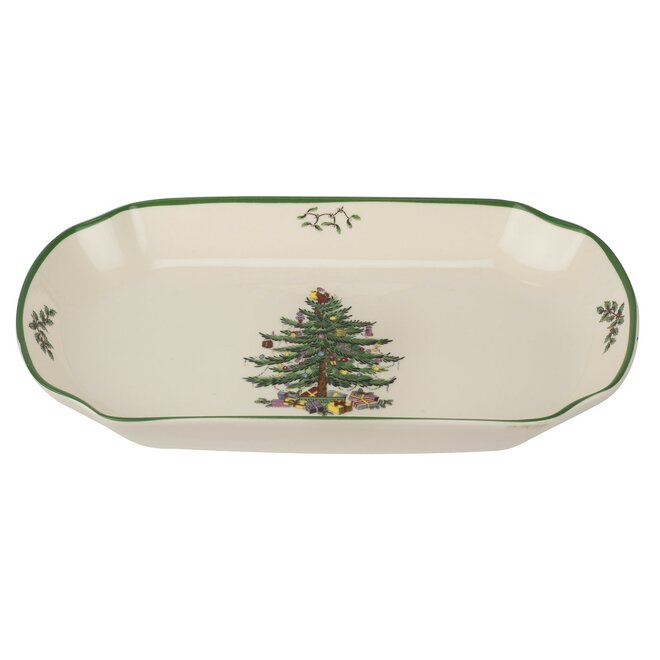 Christmas Tree Rectangular Scalloped Tray 11"