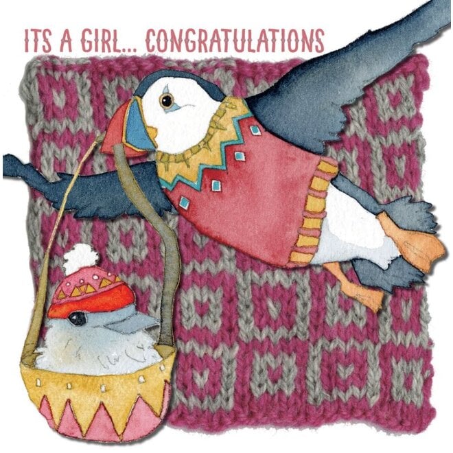 It's a Girl Puffin Card