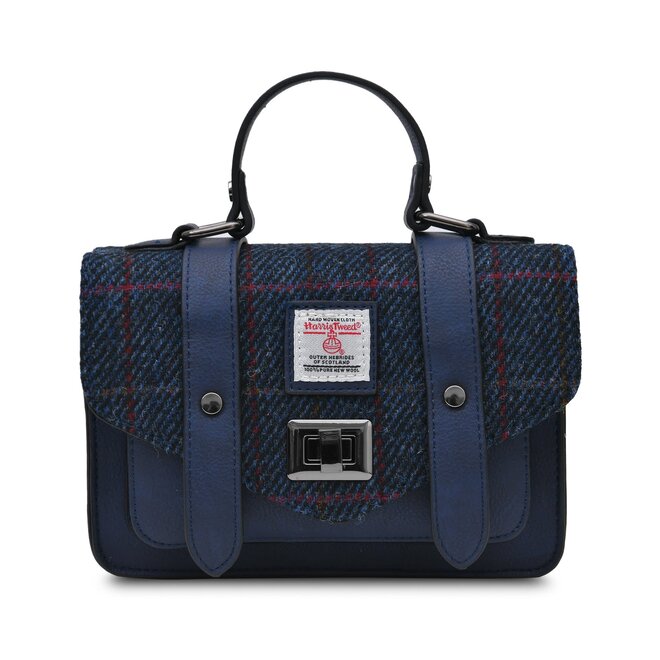 Harris Tweed Navy Over-Check Mini Satchel