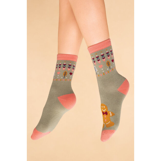 Gingerbread Man Sage Knitted Women's Socks