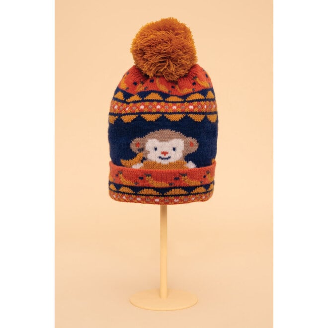 Windsor Pom Pom Leopard Print Beanie