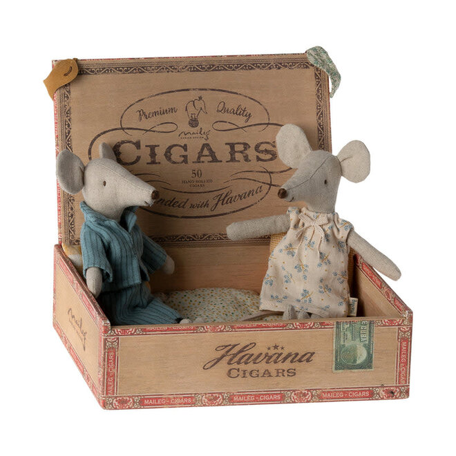 Mum & Dad Mice in Cigarbox
