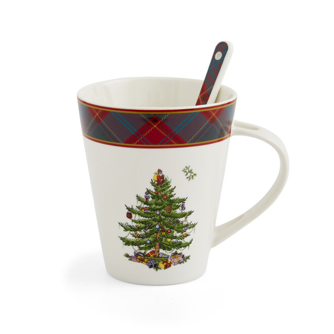 Spode Christmas Tree Tartan Mug & Spoon Set 14oz