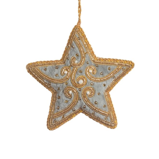 St. Nicolas Smokey Grey Beaded Star Ornament