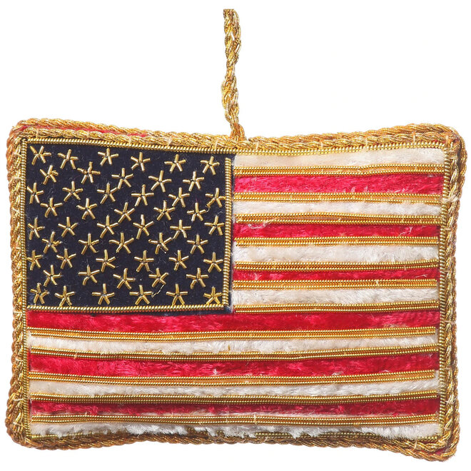 St. Nicolas Velvet American Flag with God Bless America Ornament (Gold)