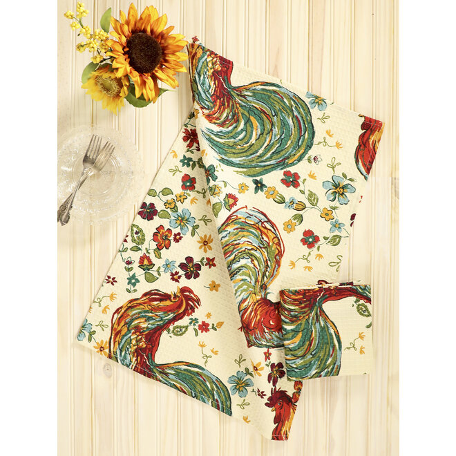 Rooster Ecru Tea Towel