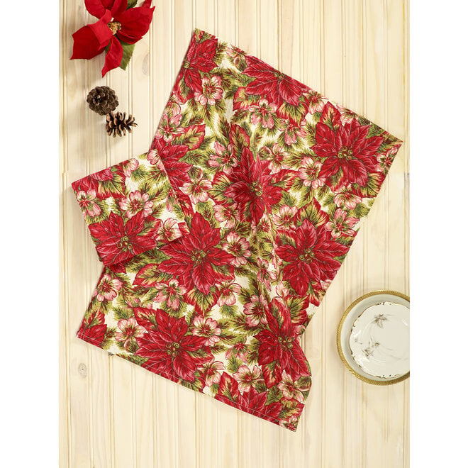 Poinsettia Ecru Tea Towel