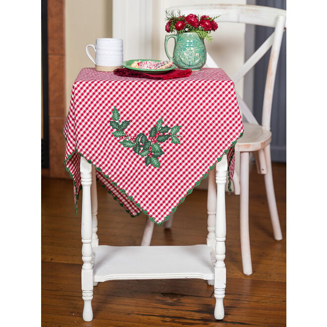 Holly Gingham Embroidered Square Tablecloth, 36" x 36"