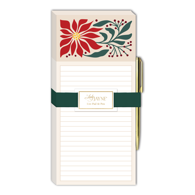 Poinsettia Magnetic List Notepad & Pen