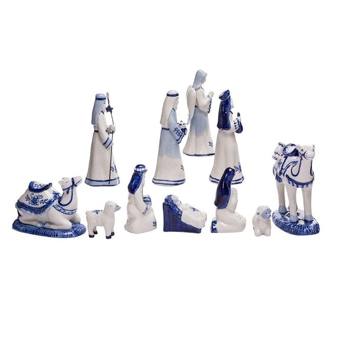 Kurt Adler Porcelain Delft Nativity Set with 11 Pieces