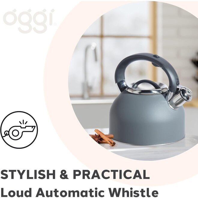 Oggi Stainless Steel Whistling Tea Kettle (Charcoal Grey)
