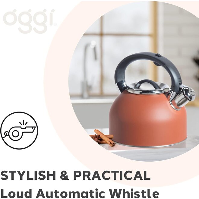 Oggi Stainless Steel Whistling Tea Kettle (Brick Red)