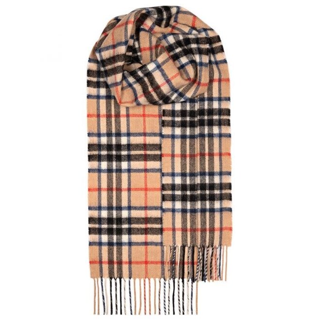 Bowhill Thompson Camel Modern Tartan Brushwool Scarf