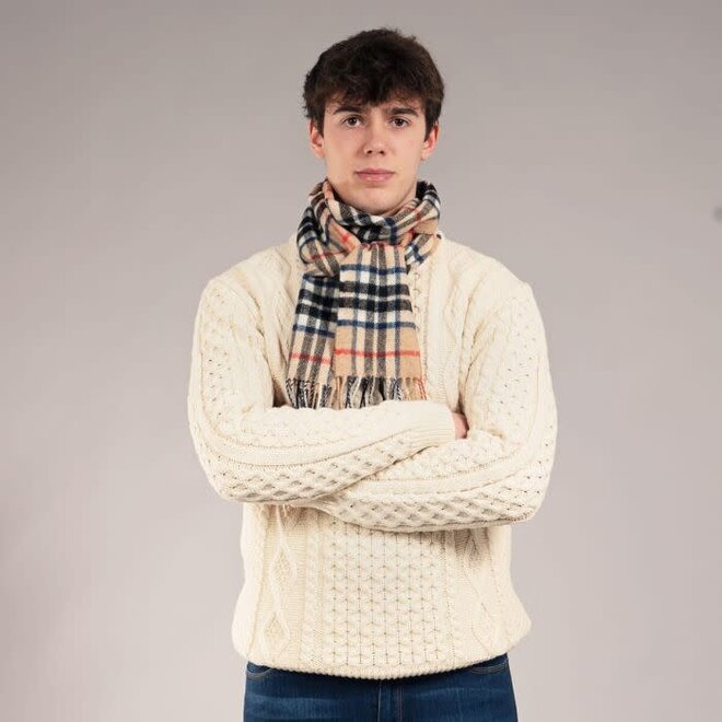 Bowhill Thompson Camel Modern Tartan Brushwool Scarf