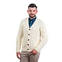 Men's V Neck Cable Cardigan (Natural)