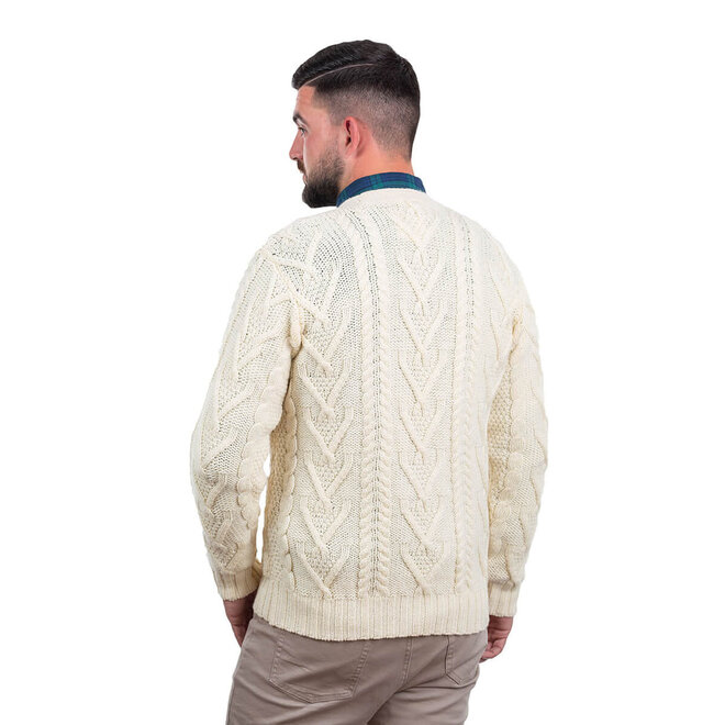 Men's V Neck Cable Cardigan (Natural)