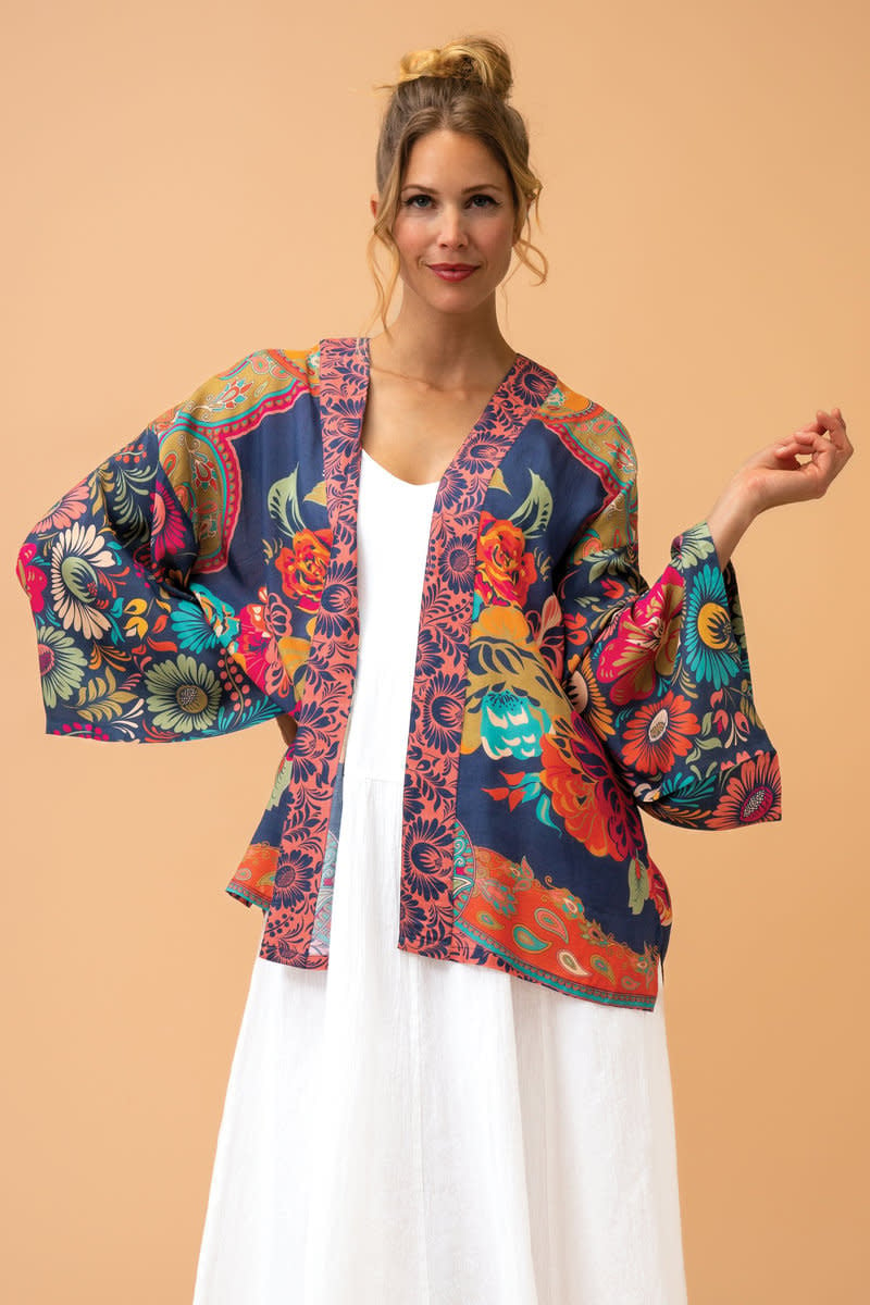 Winter Floral Kimono Jacket - Terracotta