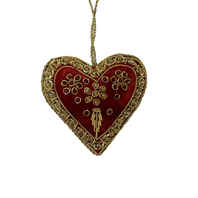 St. Nicolas Red Velvet Heart with Beaded Border Ornament