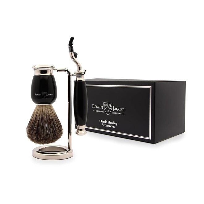 3 Piece Black Mach 3 Shaving Set (Pure Badger)