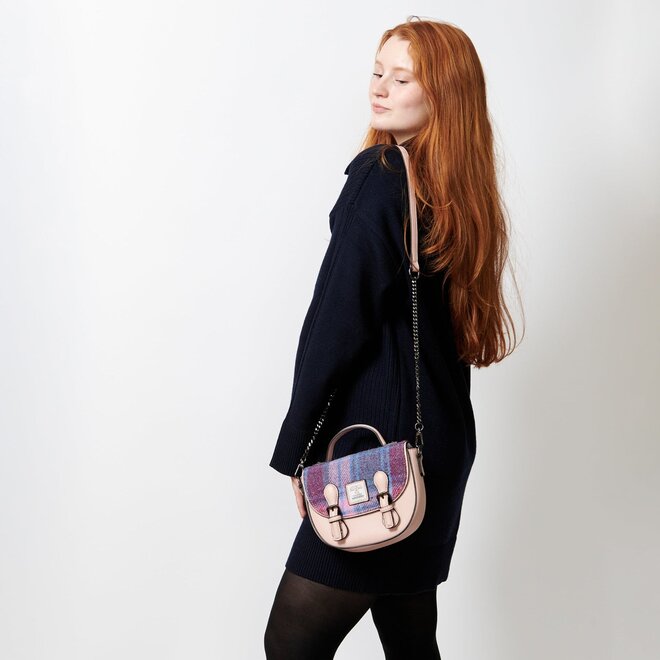 Harris Tweed Pink & Blue Tartan Mini Calton Satchel