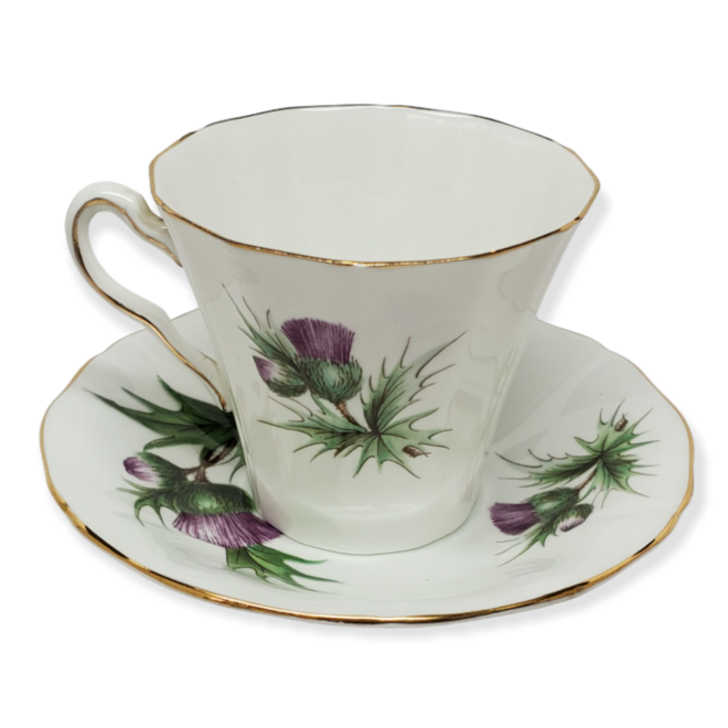 Adderley Ceramics Thistle Cup & Saucer with Gold Trim