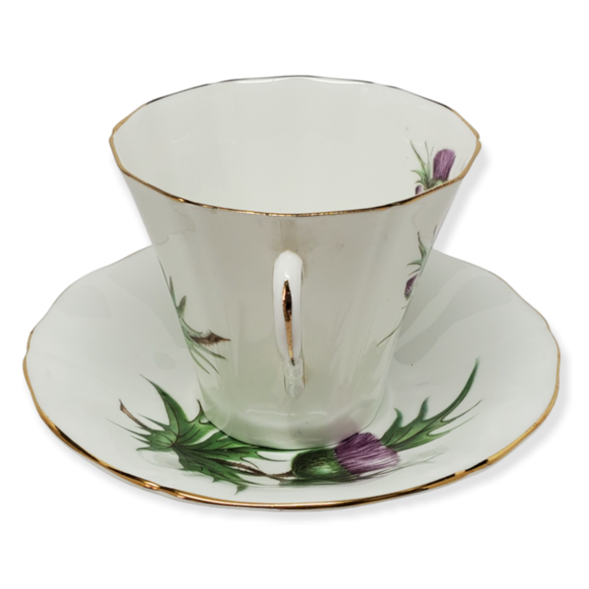 Adderley Ceramics Thistle Cup & Saucer with Gold Trim