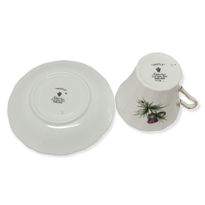 Adderley Ceramics Thistle Cup & Saucer with Gold Trim