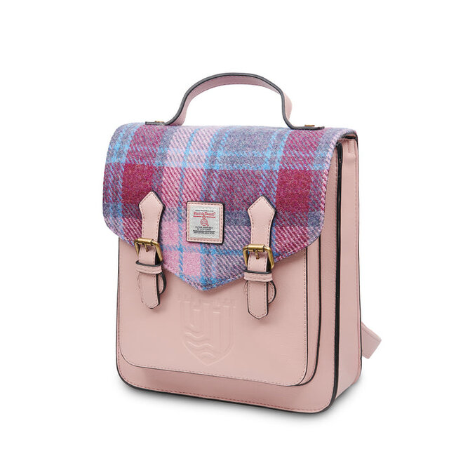 Harris Tweed Pink & Blue Tartan Calton Backpack