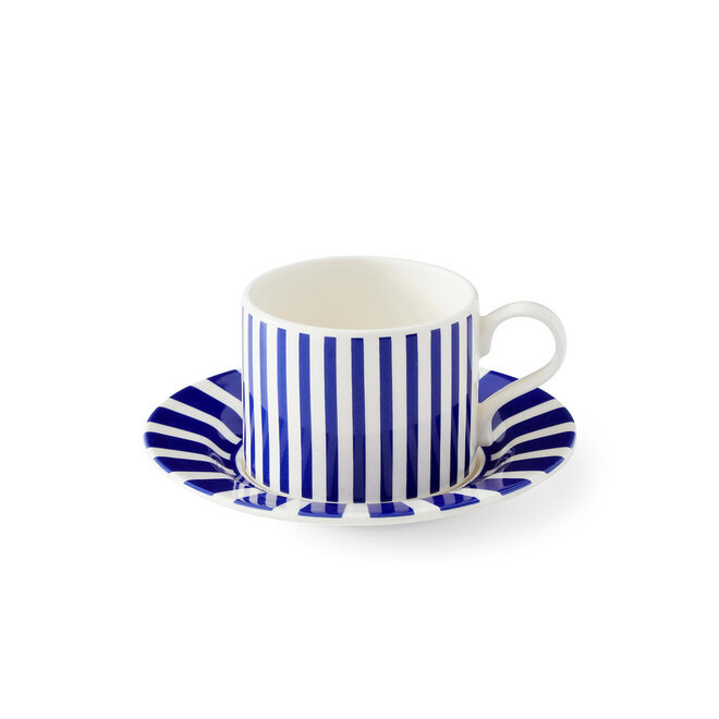 Blue Italian Steccato Narrow Stripe Teacup  & Saucer