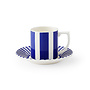 Blue Italian Steccato Bold Stripe Espresso Cup & Saucer