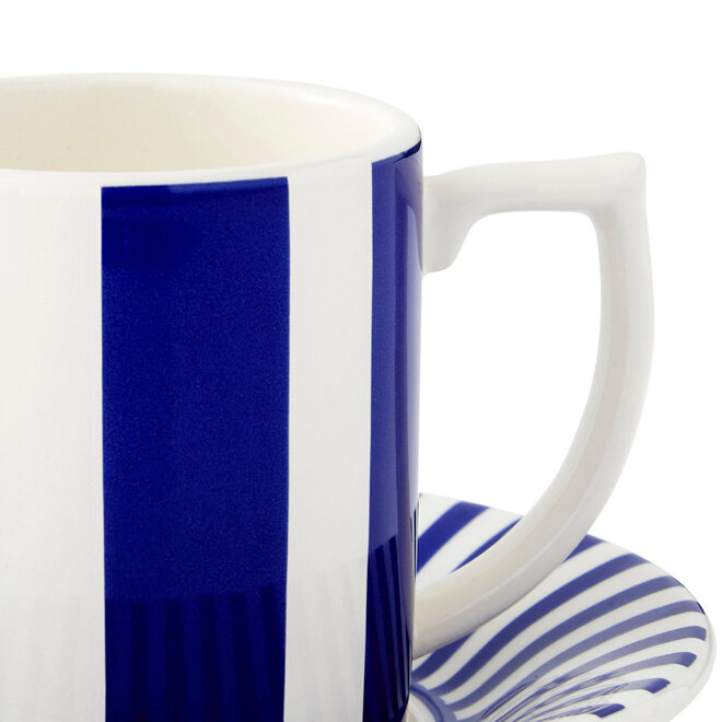 Blue Italian Steccato Bold Stripe Espresso Cup & Saucer