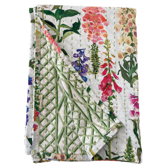 Foxgloves Reversible Kantha Square Tablecloth