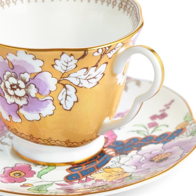 Butterfly Bloom Yellow Floral Bouquet Teacup & Saucer