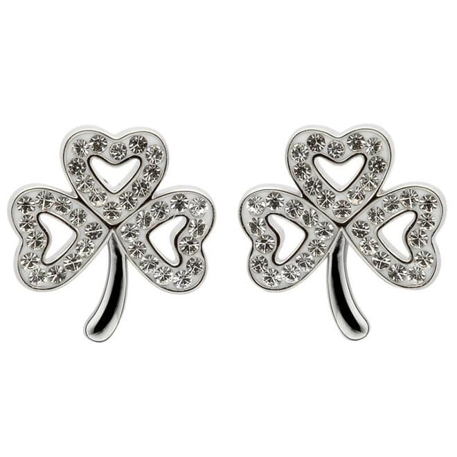 Shamrock Stud Earrings Adorned with Crystals