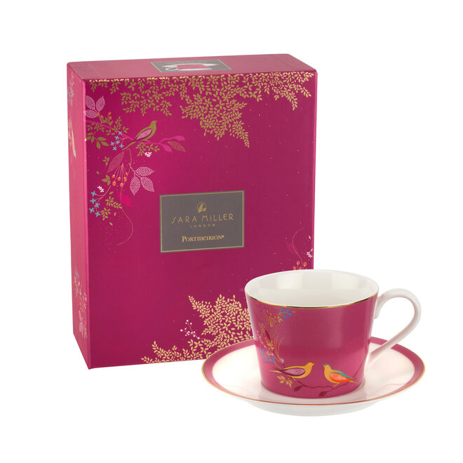 Sara Miller Chelsea Collection Pink Birds Teacup & Saucer
