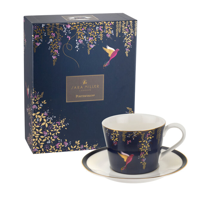 Sara Miller Chelsea Collection Navy Birds Teacup & Saucer