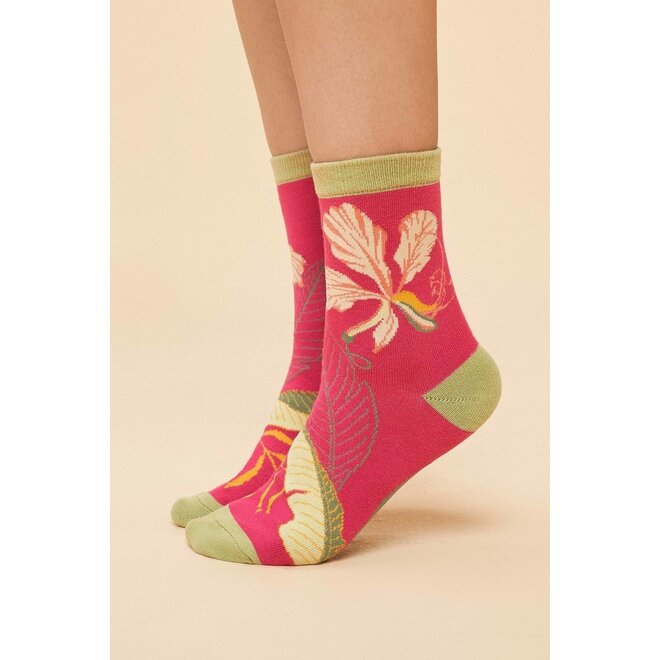 Delicate Tropical Women's Ankle Socks (Dark Rose)