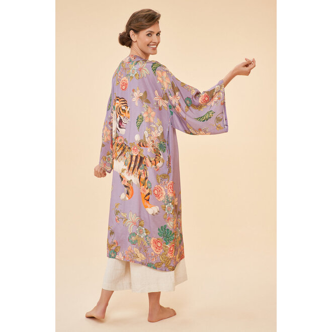 Prancing Tiger Kimono Gown in Lilac