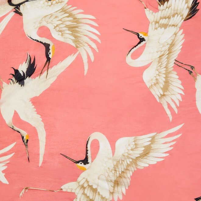 Peony Pink Heron Print Short Kimono