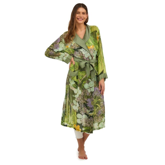 KEW Hydrangea Print Lime Robe Gown