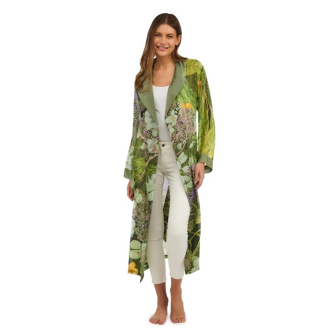 KEW Hydrangea Print Lime Robe Gown