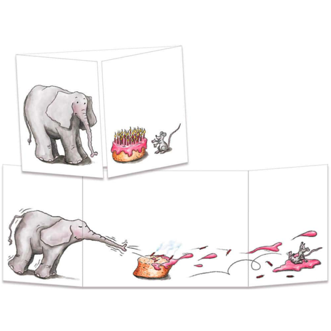 The Elephant, the Mouse & the Cake Tri-fold Birthday Card