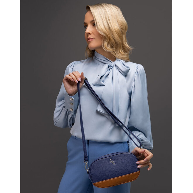Two Toned Cross Body Bag (Blue & Tan)