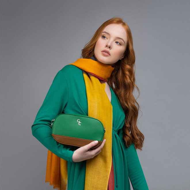 Two Toned Cross Body Bag (Green & Tan)