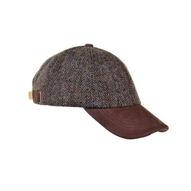 Glencairn Harris Tweed Green & Brown Herringbone Baseball Cap