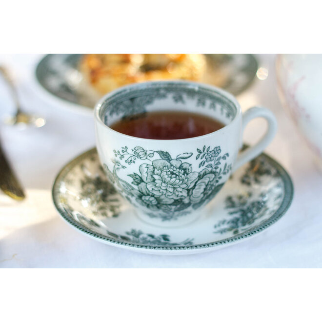 Dark Green Asiatic Pheasants Teacup & Saucer