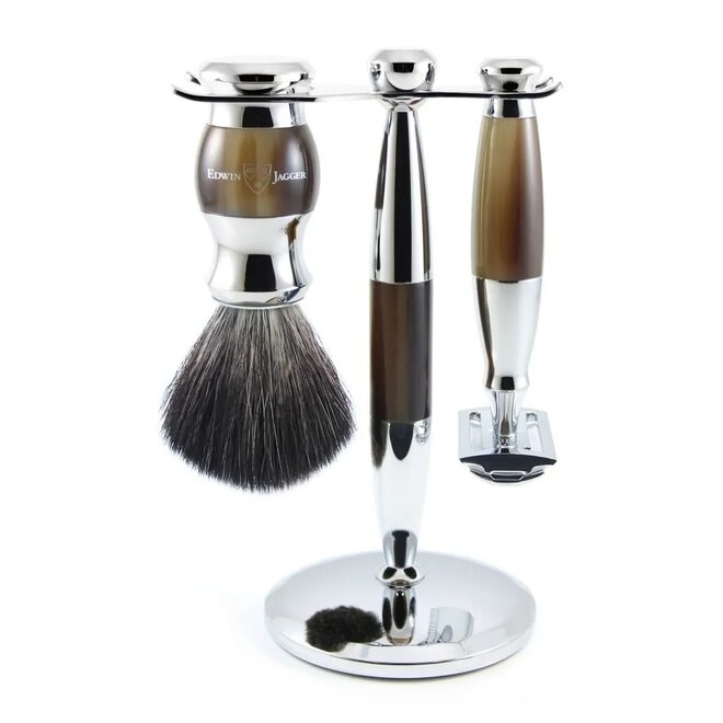 Edwin Jagger Imitation Horn & Chrome Double Edge Set